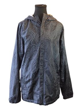 Bass Pro Shops Black Hooded Kids Coat with Topographic Print Size 12-14